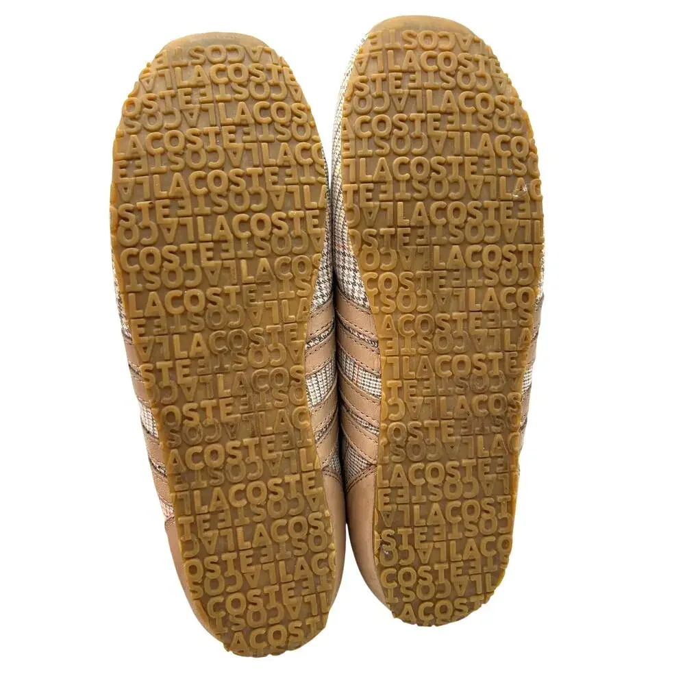 Lacoste Mystere Leather Sneakers Tan Plaid HoundstoothSize 7.5 EU 39 Preppy